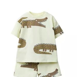 Zara Cream Pajama Set with Brown Crocodile Print